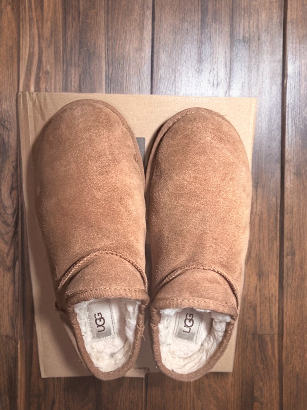 UGG Chestnut Suede Cozy Shearling Slip-Ons